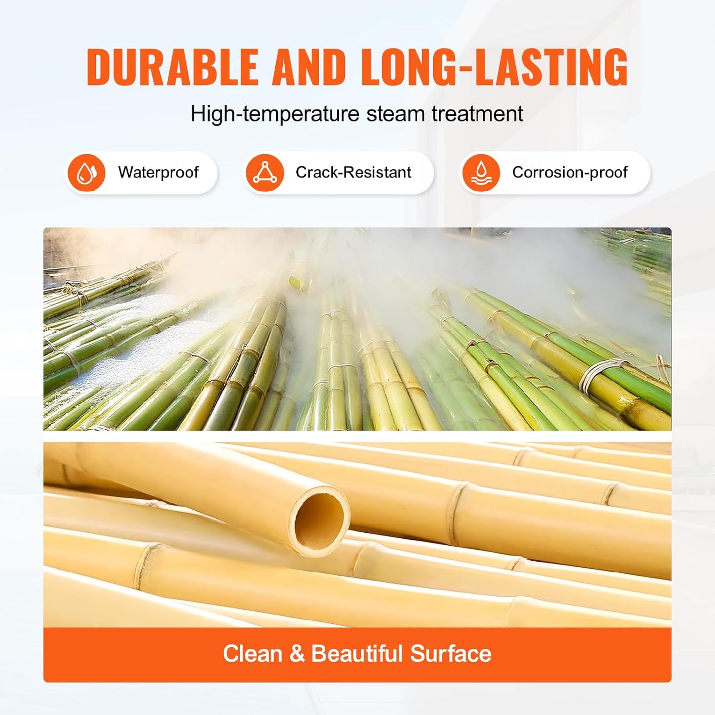 VEVOR Natural Rolled Bamboo Fence, Eco-Friendly Privacy Screen - 6 ft H x 8 ft L x 0.75 in D, Decorative for Garden, Backyard, Balcony, Patio, Pool Side