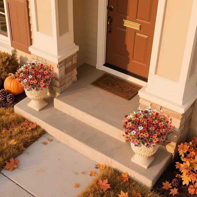 Artificial Fall Flowers for Outdoor, 12 Bundles Multicolor Fake Fall Plants for Decoration, UV Resistant No Fade Faux Mums Silk Flower for Autumn Porch Patio Planters Yard Garden
