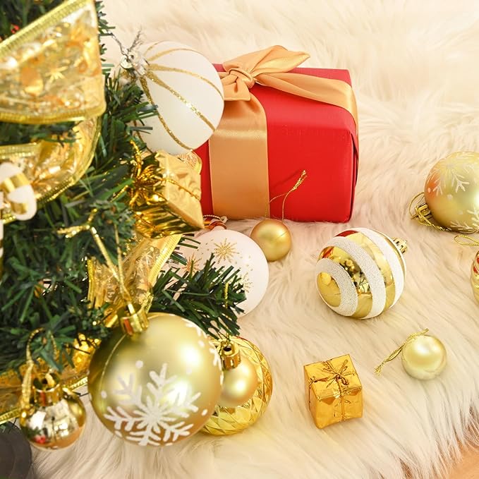 50Pcs Christmas Tree Ornaments - 2.36''/60mm Christmas Ball Ornaments Set for Xmas Tree Holiday Party Wedding Home Decorations (Gold & White)