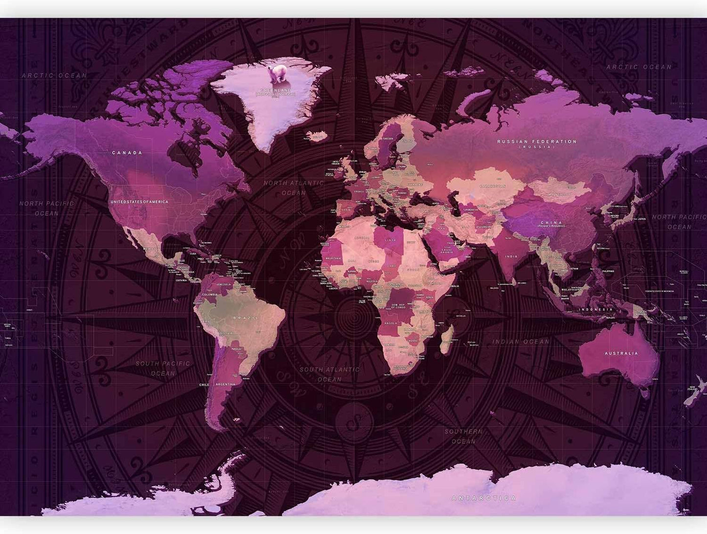 artgeist Wall Mural World Map 138x101 in - XXL Non-Woven Wallpaper Fleece Wall Decor Photo Print Picture Image Design Home Map of The World k-A-0273-a-a