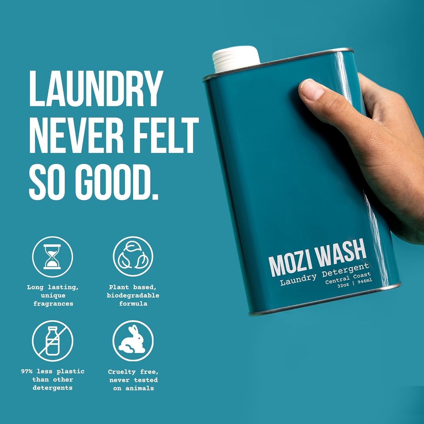 Laundry Detergent Liquid, Central Coast- Sandalwood & Lavender, 50+ Loads, Concentrated, Non toxic, Plant Based Enzyme Cleaners, Long Lasting Luxury Clean, Cologne Soap for Men, 32 oz