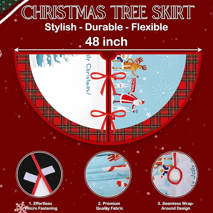 48 Inch Christmas Tree Skirt, Large Snowflake Design, Festive Xmas Tree Mat for Indoor Outdoor Holiday Decorations Party Decor (Snowy Scene)