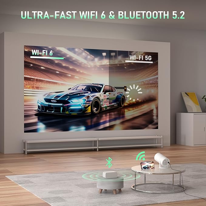 [Officially-Licensed App & Upgrade E-Focus] Projector with WiFi and Bluetooth, XuanPad Full HD 1080P Portable Projector, 210° Rotatable Stand, Auto Keystone, Dust Removal and Heat Dissipation Design