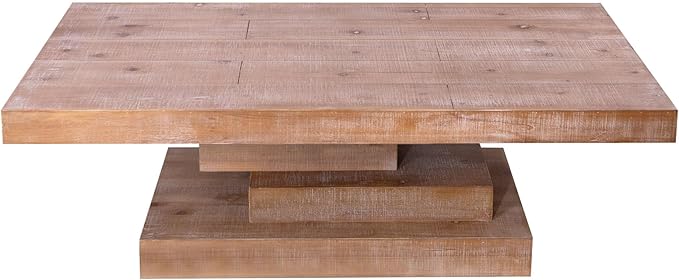 WILLIAMSPACE 47.6" Rectangular Wood Coffee Table with Wood Block Base, Modern Rustic Center Table for Living Room, Farmhouse Style Side End Table Furniture, Natural