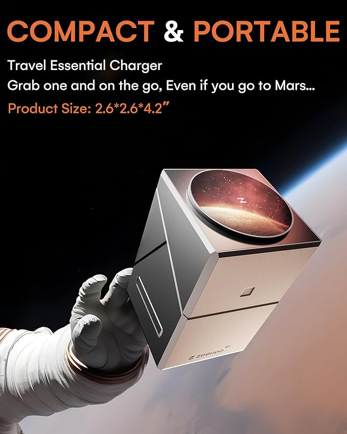 ZEEHOO 3 in 1 Charging Station for Apple, iPhone Mag-Safe Charger, Qi2 Certified, Rotating Wireless Charger Stand for iPhone 17,16,15,14,13,12 Series, Apple Watch, AirPods (USB-C Charger Included)