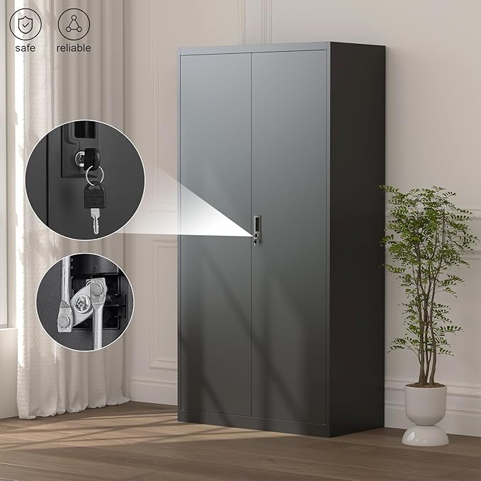 Wardrobe Storage Cabinets,Black Armoire Wardrobe Closet with Lock,Metal Storage Cabinet for Living/Laundry Room