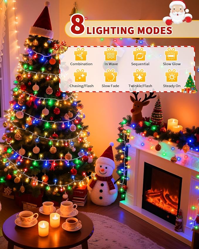 Christmas Lights String Outdoor Indoor,Xmas Tree Decorations Lights,Plug in Twinkle Fairy Light with Remote Timer for Room Yard Holiday Party Wedding Camping Decor (Multicolor, 108FT 300 LED)