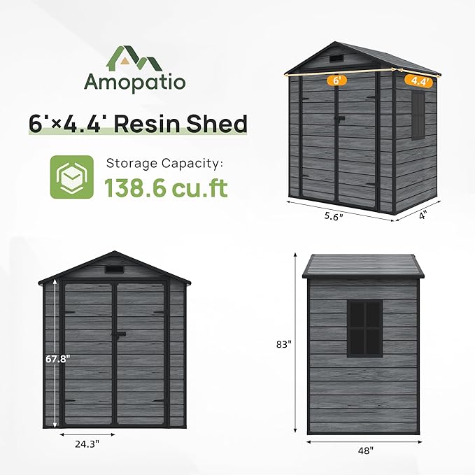 Amopatio Outdoor Storage Shed with Floor,6x4.5 FT Lockable Plastic Tool Shed with Ventilation,Waterproof Resin Garden Sheds for Backyard,Patio,Lawn and Bike Dark Grey