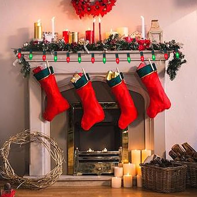 C9 Vintage Christmas String Lights, 25Ft Red & Green with 26 C9 Bulbs, Outdoor Hanging Patio Lights for Christmas Tree, Path, Roofline, Wedding Party Decoration