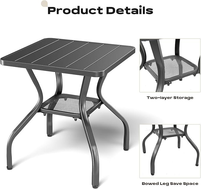 Rilyson Patio Tables Outdoor Coffee Table - Metal Side Tables End Table for Patio Proch Deck Balcony Garden Squre