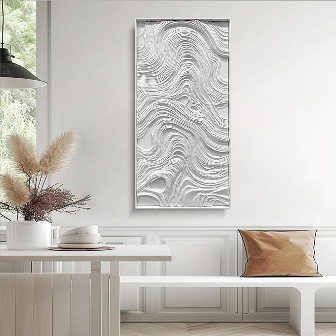 BrightA White wood abstract wave relief wall decoration piece, wooden horizontal wall art large sandstone handmade art piece, aesthetic embellishment for home gallery 23.6"x47.2"