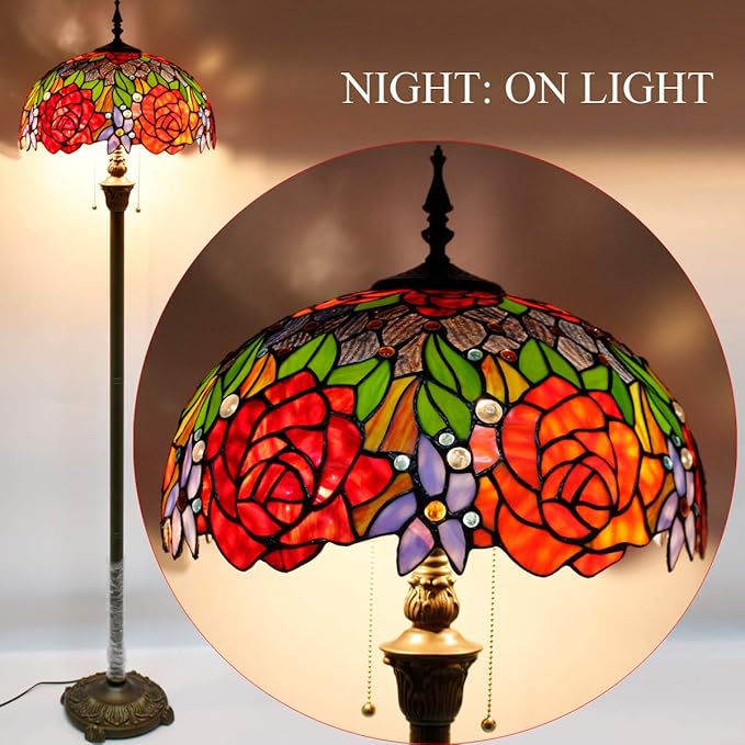 WERFACTORY Tiffany Floor Lamp Base Only, for 16-24 Inch Stained Glass Lampshade Height 64 Inch Bronze Finished Resin Base Antique Standing Lighting Base Replacement Only Wide 11 Inch