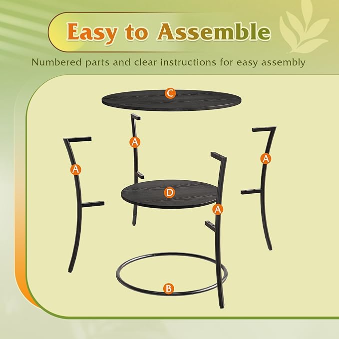 WLIVE Side Table, Round End Table with 2 Storage Shelves for Living Room, Bedroom, Nightstand with Steel Frame for Small Spaces, Accent Coffee Table, Black