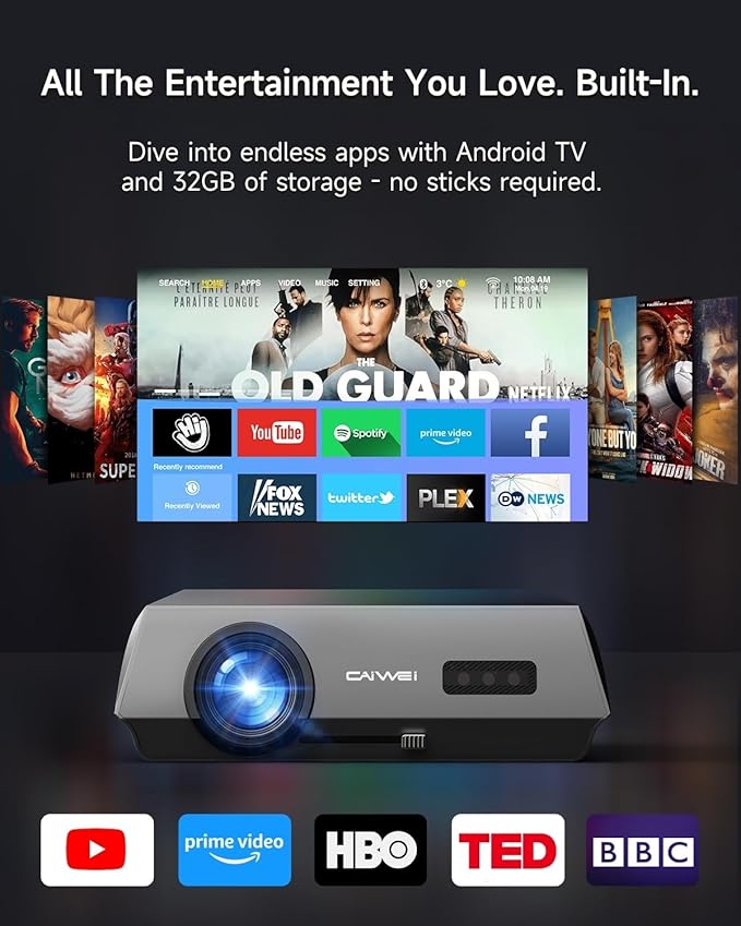 Smart 4K Projector Movie Gaming Karaoke TV, 2300 ANSI High Brightness Ultra HD Proyector Indoor Daylight, NFC, Auto Focus, WiFi 6, Bluetooth, DSP Audio, HDMI, Outdoor Home Theater/Bright Room, 2025