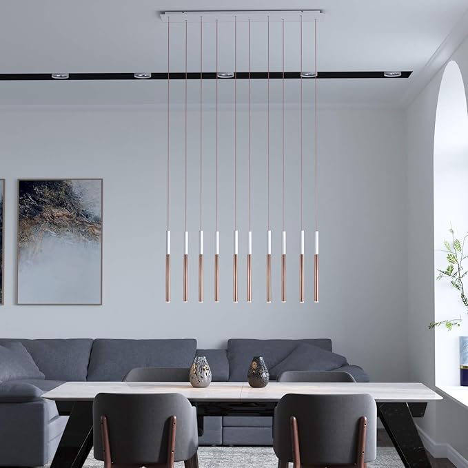 ALTAIR 10 Mini Pendant Lighting White-Copper - LED Hanging Light Fixture for Kitchen Island, Bar, Foyer - Cluster Pendants - Dimmable, Adjustable Wire, Lamp Bulb Included