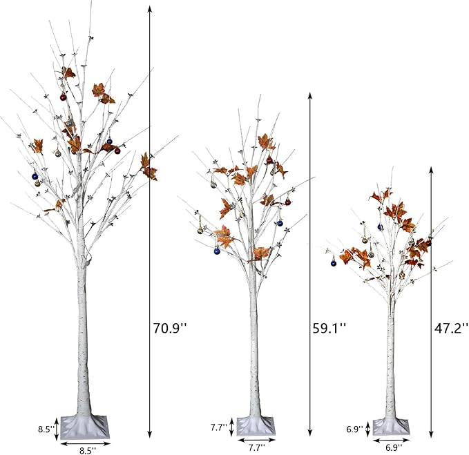 AWQM Lighted Birch Tree for Christmas Decor, Pack of 3 Prelit Christmas Tree 4ft 5ft 6ft, Warm White Christmas Tree for Indoor Christmas Decorations. (White)