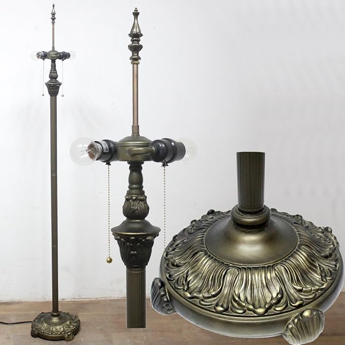 WERFACTORY Tiffany Floor Lamp Base Only, for 16-24 Inch Stained Glass Lampshade Height 64 Inch Bronze Finished Resin Base Antique Standing Lighting Base Replacement Only Wide 11 Inch