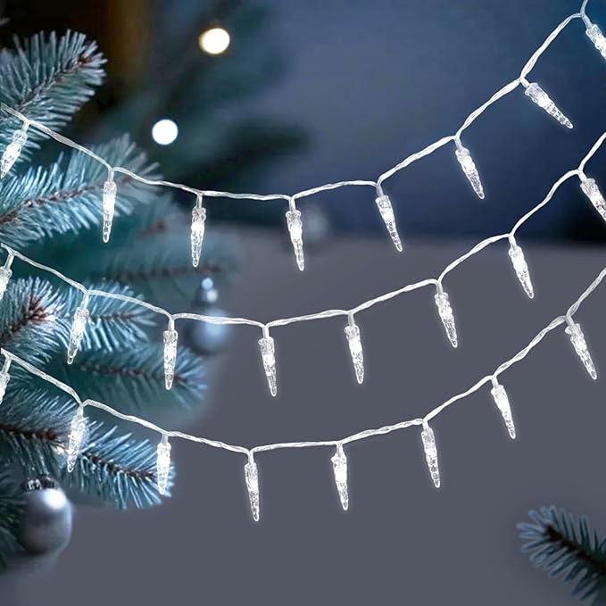 Christmas Icicle Lights Indoor，20ft 40 LED Icicle String Lights Battery Operated Powered Christmas Lights for Indoor Winter Christmas Decorations