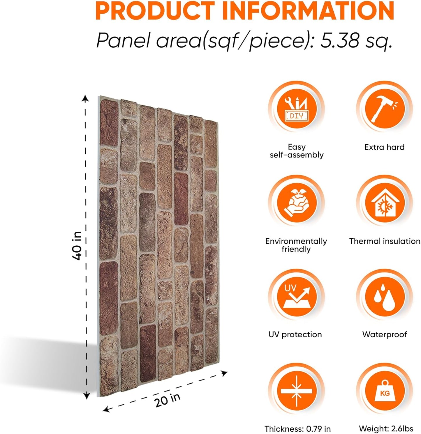 IZODEKOR 3D Wall Panels Brick Effect - Cladding, Stone Look, Styrofoam Facing for Living Room, Kitchen, Bathroom, Balcony, Bedroom, Back of Counter | Farmhouse Style (10 x Panels) - Covers 53 sq ft