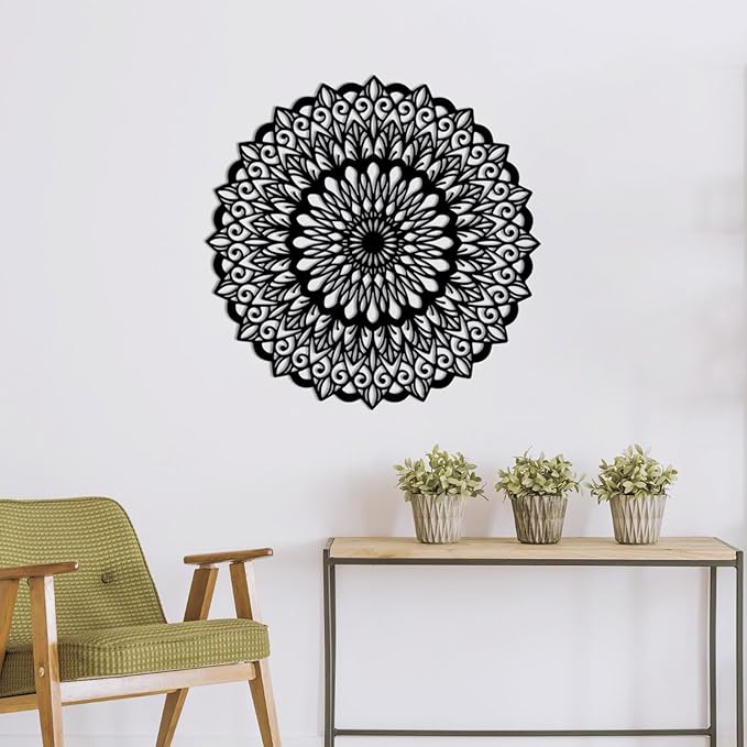 EANHIPE Metal Mandala Wall Art, Mandala Metal Wall Decor, Flower Of Life Wall Decor, Lotus Flower Wall Art, Buddhist Lotus Wall Hanging, Meditation Decoration, Yoga Room (White, 31"x31"/80x80cm)