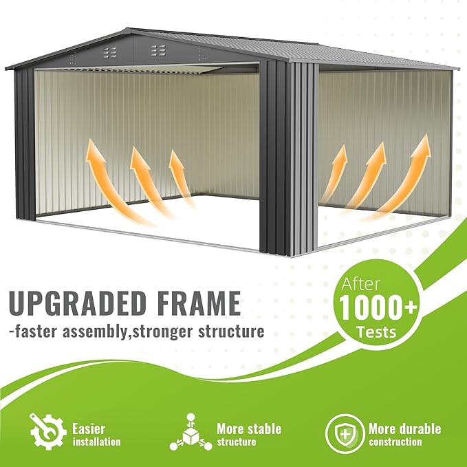 PABIMIA10X14 FT Outdoor Storage Shed, Durable Metal Outside Storage with Lockable Doors, Waterproof Storage Shed for Tools, Equipment, Ideal for Backyard Garden Patio Lawn