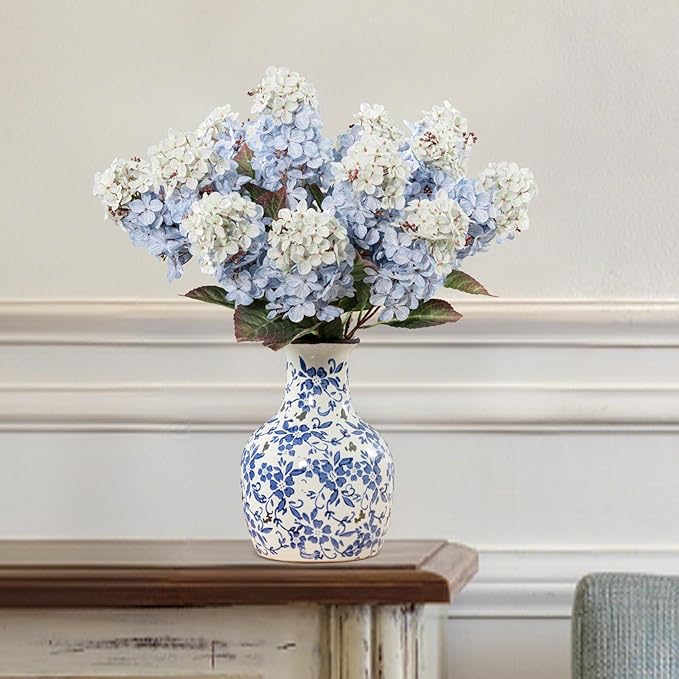 Fake Flowers Hydrangea Silk Flowers with Stems White Flowers Fake Flowers in Vase Hydrangea Artificial Flowers Winter Flowers Artificial for Decoration Vase Decor 24"8PCS Blue Without Vase
