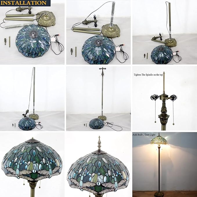 WERFACTORY Tiffany Floor Lamp Base Only, for 16-24 Inch Stained Glass Lampshade Height 64 Inch Bronze Finished Resin Base Antique Standing Lighting Base Replacement Only Wide 11 Inch