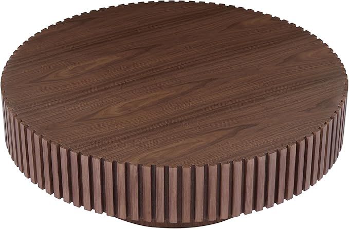31.49" Round Wood Coffee Table for Living Room Circle Pedestal Coffee Table Mid Century Modern Fluted Accent Table for Apartment Easy Assembly (Walnut,Round+Ø31.49"x13.97")