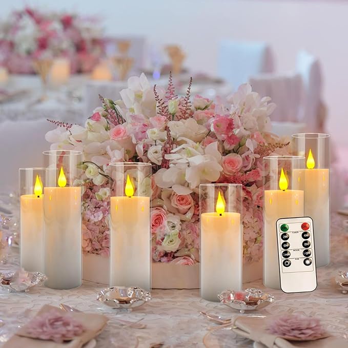 24 Pcs Acrylic LED Flameless Candles with 4 Remote,White,Flickering, Clear, Suitable for Wedding, Party, Home Decoration & Outdoor.