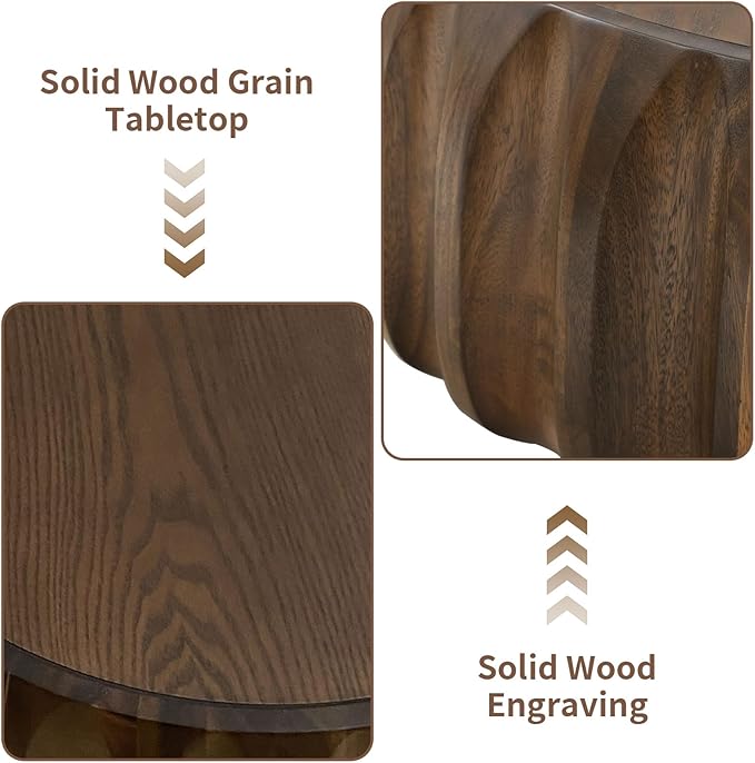 LKTART 31.5" Round Coffee Table Drum Table Contemporary Wood Fluted Centry Table with Solid Wood Veneer for Living Room (Walnut)