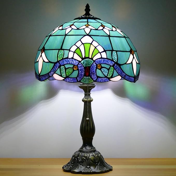 Tiffany Lamp Stained Glass Table Lamp Antique Bedside Reading Light W12H19 Inches (Baroque Style)