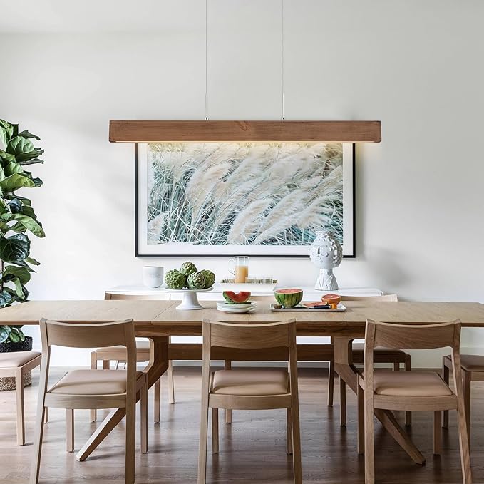 EDISLIVE Wood Linear LED Pendant Light Dimmable LED Chandelier 41.3 in Adjustable Linear Hanging Light Fixture 3000K 20W Island Light for Dinning Room Kitchen