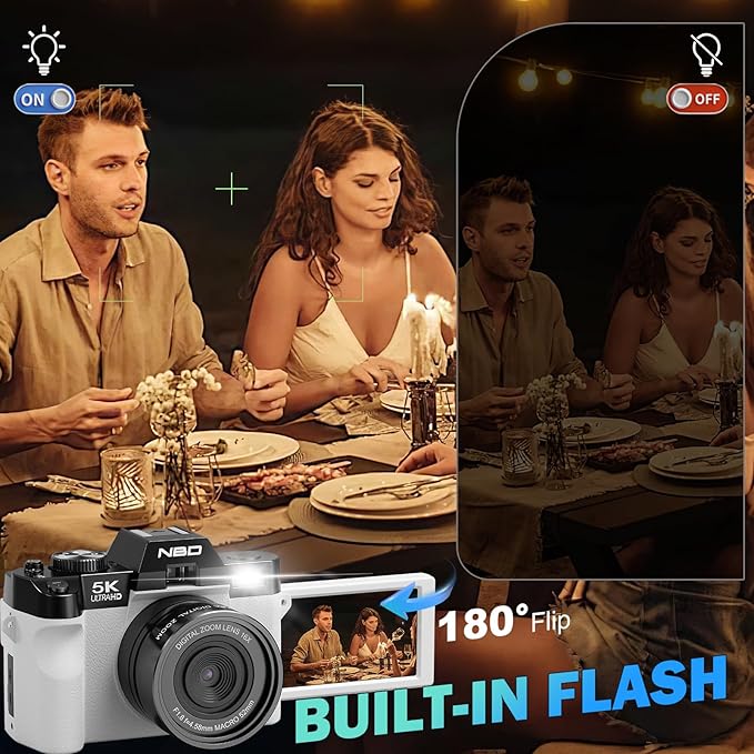 True 5K Digital Cameras for Photography 64MP - 16X Zoom, WiFi, with 64GB TF Card, Wide-Angle & Macro Lens, Autofocus & Anti-Shake, Vlogging Camera for YouTube Travel (White)