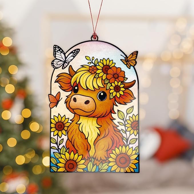 Highland Cow Ornaments for Christmas Tree, Christmas Ornaments 2025, Highland Cow Gifts for Women Girl Mom, Christmas Cow Decorations, Hanging Decoration for Christmas Holiday, Birthday Present