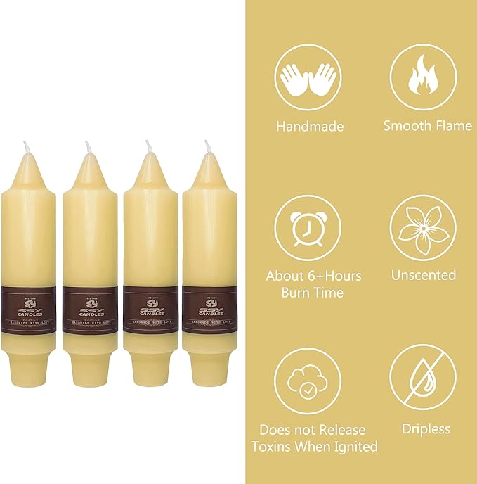5 Inch Short Taper Candles Candle Sticks Unscented Handmade Set of 4 Smokeless Long Burning Twisted Candlesticks for Wedding Yoga Meditation(Yellow)