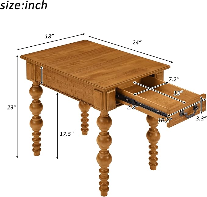 Amposei Retro Wooden Side End Table Vintage Nightstand Bedside Table with 1 Storage Drawer & Solid Wood Legs for Living Room Bedroom, No Assembly, Natural