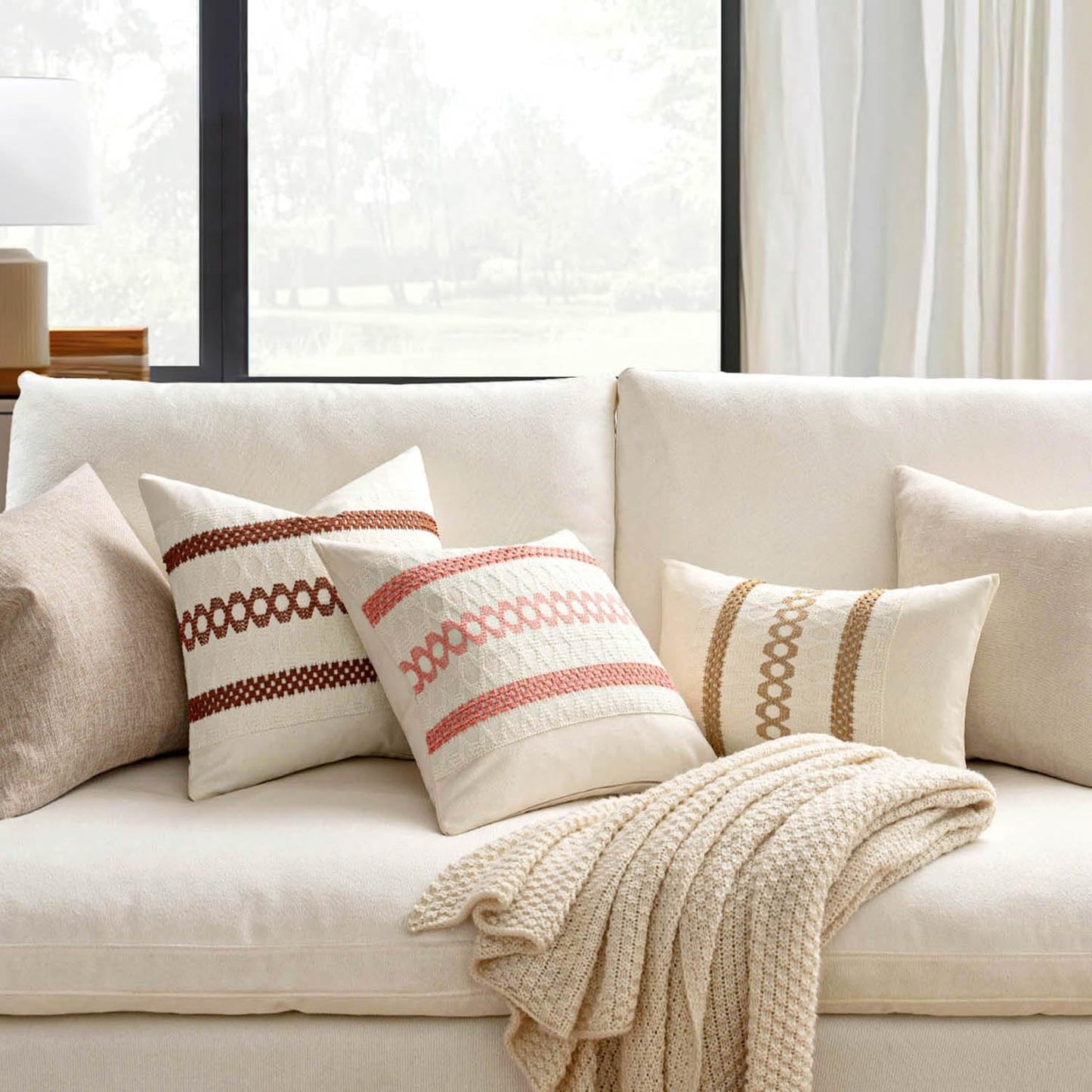MIULEE Set of 2 Neutral Boho Decorative Pillow Covers 20x20 Inch Farmhouse Rustic Couch Throw Pillows Modern Spring Cotton Cushion Covers Retro Cute Macrame Woven Home Decor for Bed Sofa Chair