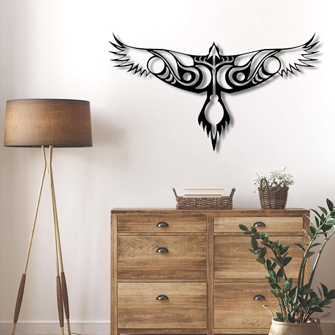 Metal Wall Decor-Metal Norse Raven Wall Decor, Nordic Raven Metal Viking Wall Art Decor, Odin’s Raven Metal Wall Sculpture, Metal Wall Art, Norse Mythology Metal Art, Wall Hangings (White, 24"x 14"| 63x36cm)