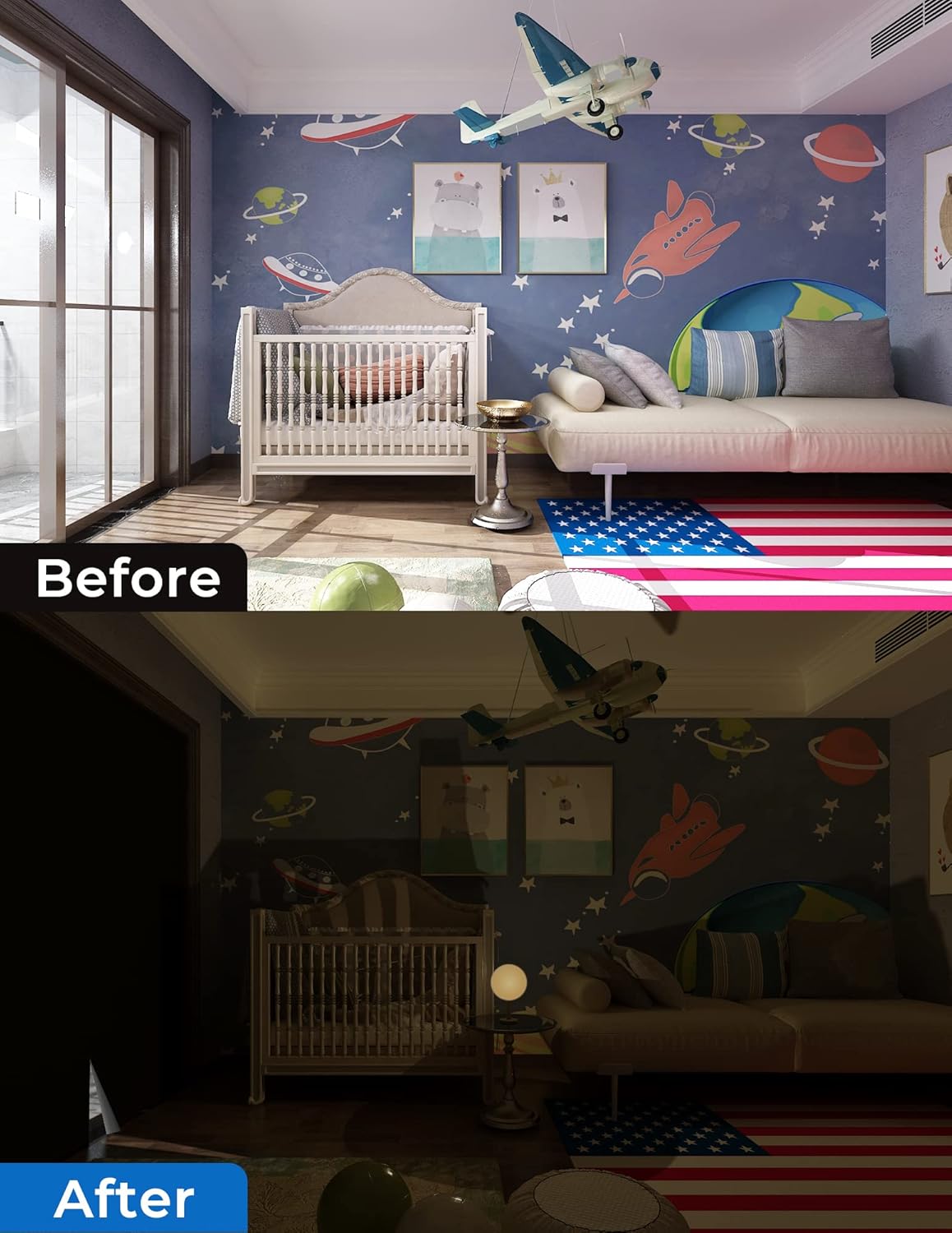 Sumobaby Blackout Curtains for Bedroom Portable 63”x59”Black Out Window Cover with Heat-Resistant Hook&Loop Tape,100% Blackout Shades,NoDrill Blinds for Windows DIY Cut Fit for Nursery&Dorm Room,Black