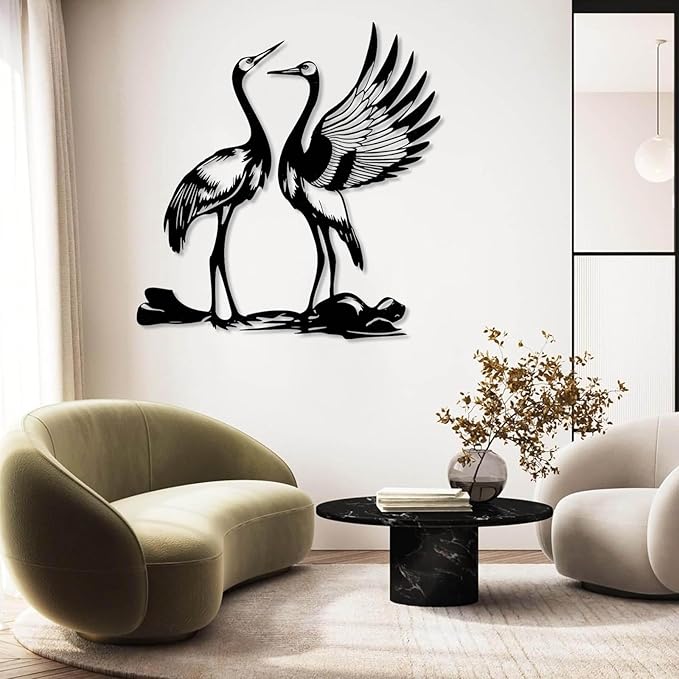 Cranes Metal Wall Art, Crane Birds Metal Decor, Sandhill Cranes Wall Art, Bird Metal Wall Decor, Wildlife Nature Wall Art, Animal Wall Decor, Livingroom Decor, Housewarming Gift (Silver, 19"x18"|47x45cm)