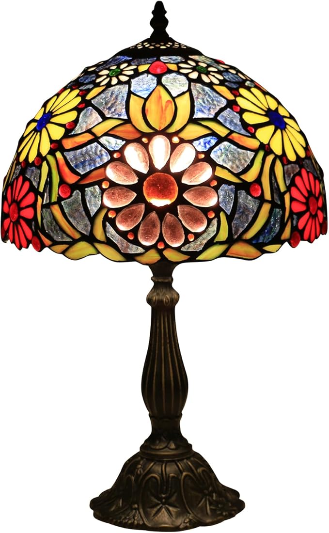 Tiffany Style Stained Glass Lamp 12 Inches Vintage Table Lamp for Desk Bedroom, Bedside Und Reading Desk Light, Led Bulb Included