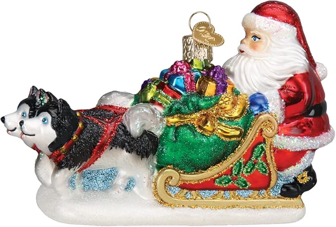 Old World Christmas Santa's Dog Sled Glass Blown Ornament for Christmas Tree
