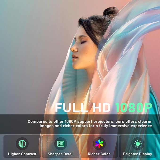 [Officially-Licensed App & Upgrade E-Focus] Projector with WiFi and Bluetooth, XuanPad Full HD 1080P Portable Projector, 210° Rotatable Stand, Auto Keystone, Dust Removal and Heat Dissipation Design
