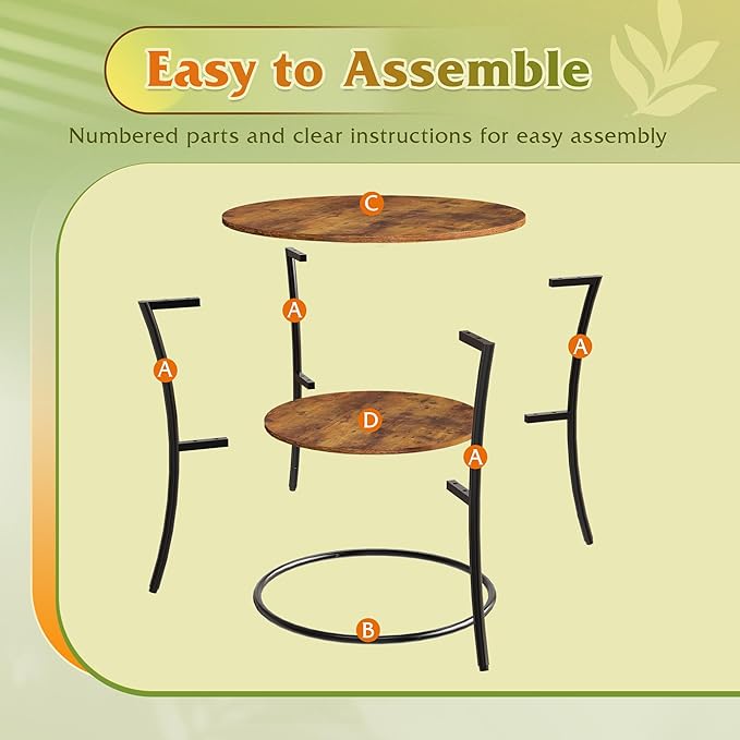 WLIVE Side Table, Round End Table with 2 Storage Shelves for Living Room, Bedroom, Nightstand with Steel Frame for Small Spaces, Accent Coffee Table, Rustic Brown