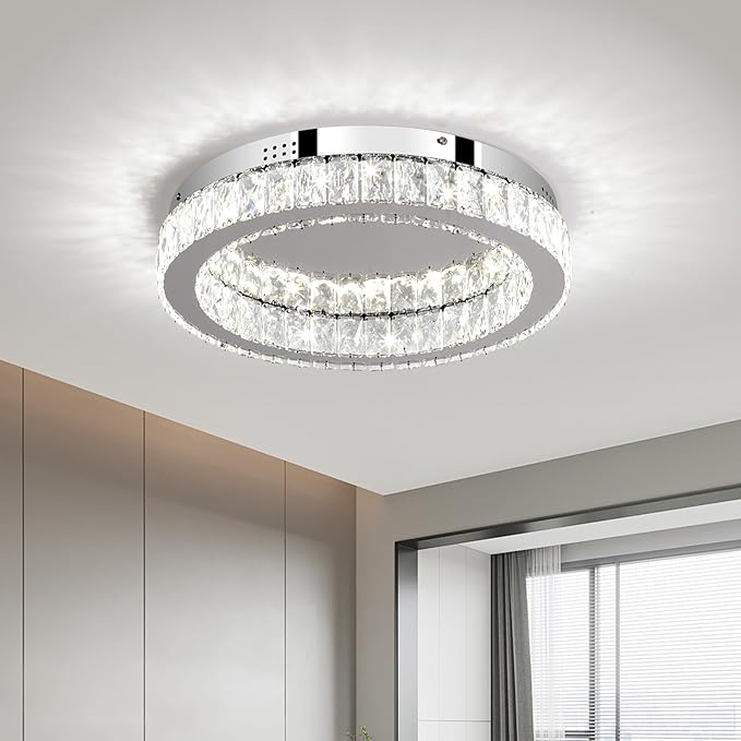 Buccleuch Mini Crystal Chandelier, 16.5" LED Flush Mount Ceiling Light, UL-Certified K9 Crystal Fixture for Living Room Bedroom Hallway Staircase Bar Kitchen, 6500K Cool White