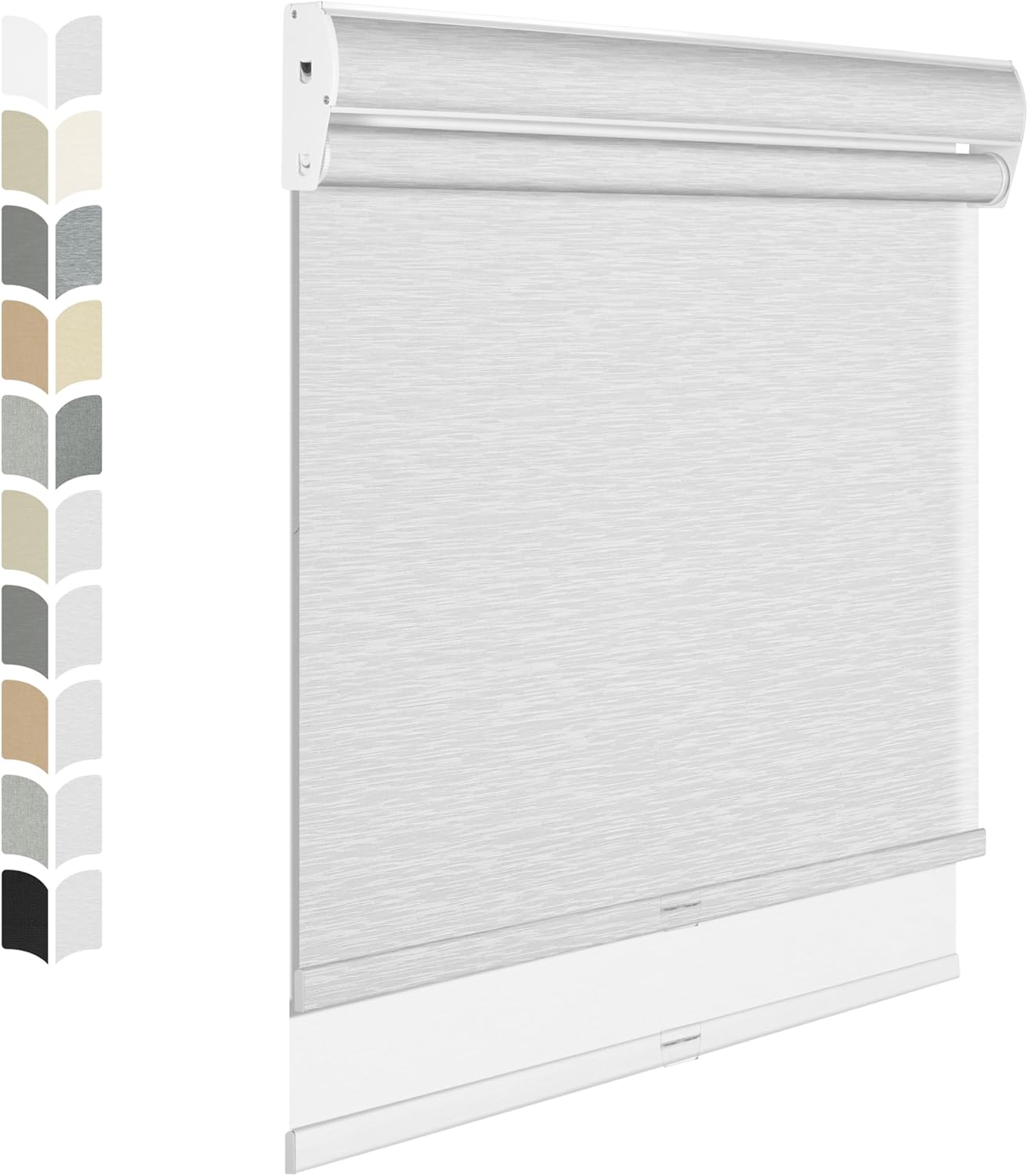 BERISSA Cordless Dual Roller Shades with Cassette Valance, Double Window Shades - Blackout and Light Filtering, Day and Night for Home Office Door. Striped Jacquard White. 52 W x 80" H