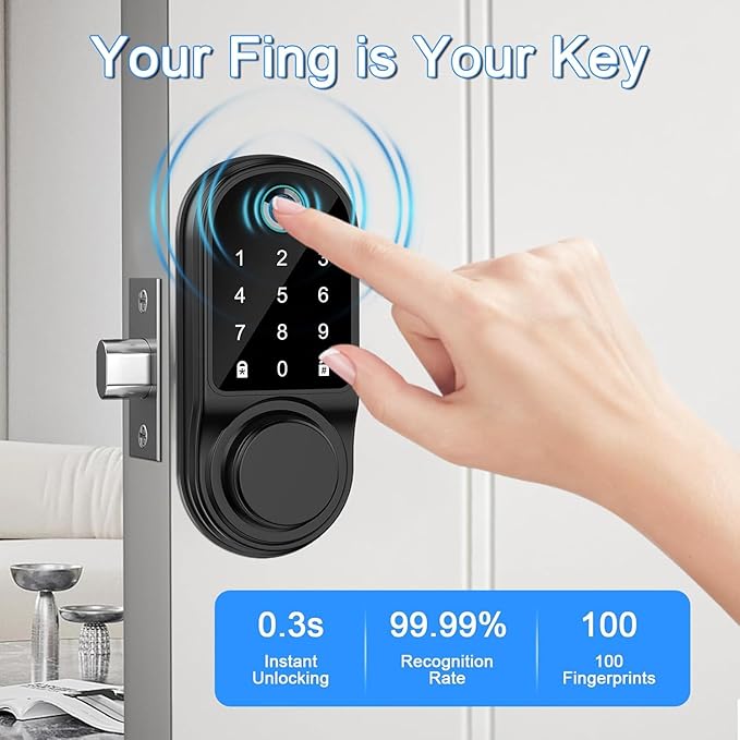 Smart Fingerprint Door Lock, Keyless Entry Door Lock with App Control, Digital Electronic Touchscreen Keypad Deadbolt, Biometric Smart Locks for Front Door