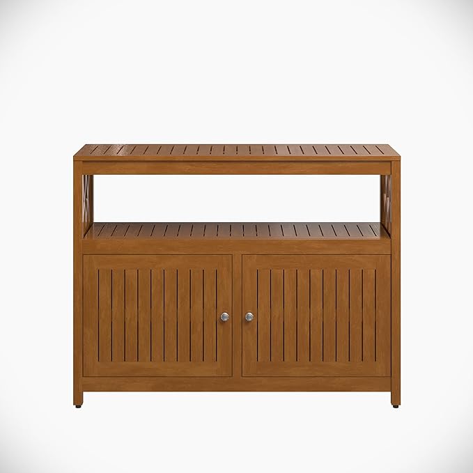 DTY Outdoor Living Longs Peak Eucalyptus Wood Sideboard Table, Outdoor Buffet Cabinet with Storage, Brown Weather-Resistant Finish
