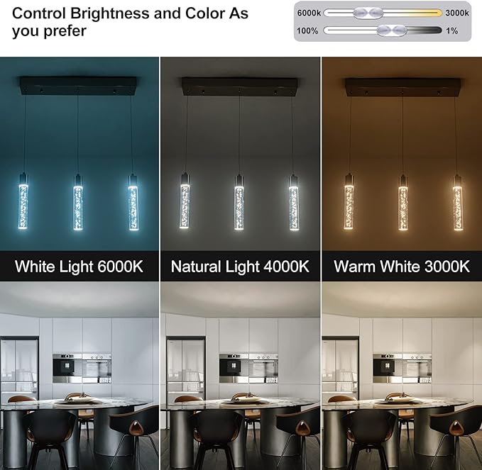 Modern Pendant Light with Adjustable Height - Brushed Nickel & Cylinder Island Lights, 3000-6000K Dimmable Kitchen Pendant Lighting for Kitchen Island, Dining Room, Bar Counter