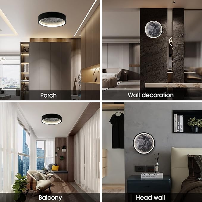 Flush Mount Ceiling Light,Led Dimmable Ceiling Light Fixture with Remote Control,11.8 "Wall Mounted Decorative Moon Ceiling Lights for Bedroom,Hallway and Bedside.(34W